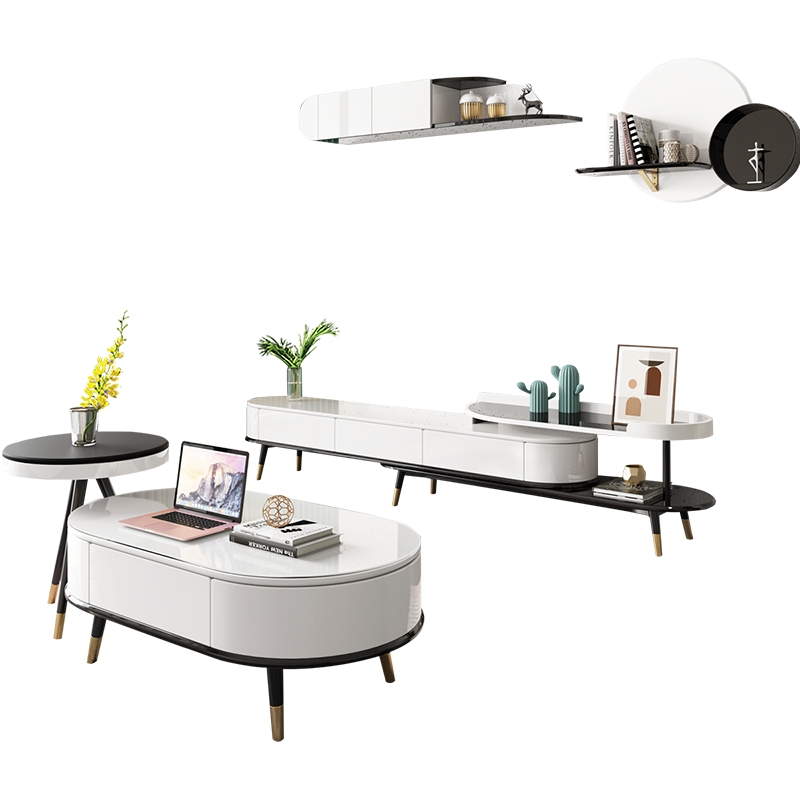 古宜鋼琴烤漆電視柜茶幾組合現(xiàn)代簡約伸縮小戶型客廳成套家具吊柜圓形 單個電視柜