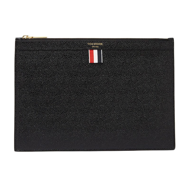 汤姆 布朗(thom browne)男包 男士牛皮经典卵石纹条纹拼饰拉链手拿包