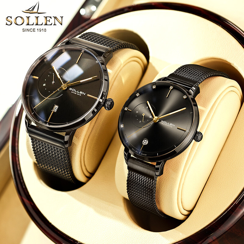 梭伦【瑞士品质】新款全自动机械情侣手表一对镂空防水日历男女腕表