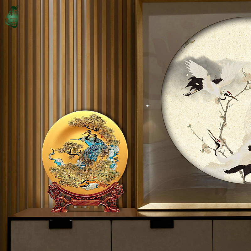 耕玉祝寿贺寿607080百岁大寿送长辈爷爷奶奶父母老人退休荣休松鹤延年 松鹤延年手绘盘-Φ32cm双面彩雕