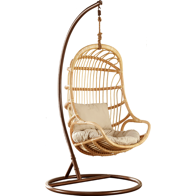 奥莱嘉 吊篮藤椅家用室内阳台北欧户外庭院秋千吊椅简约真藤编懒人鸟巢悬挂摇摇椅 原色吊篮+坐垫 藤编