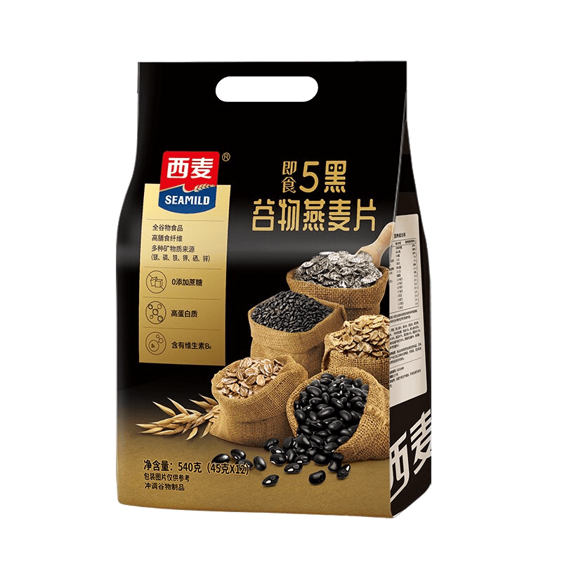 SEAMILD 西麦 5黑540g谷物五黑燕麦片黑芝麻高膳食纤维蛋白质饱腹即食早餐