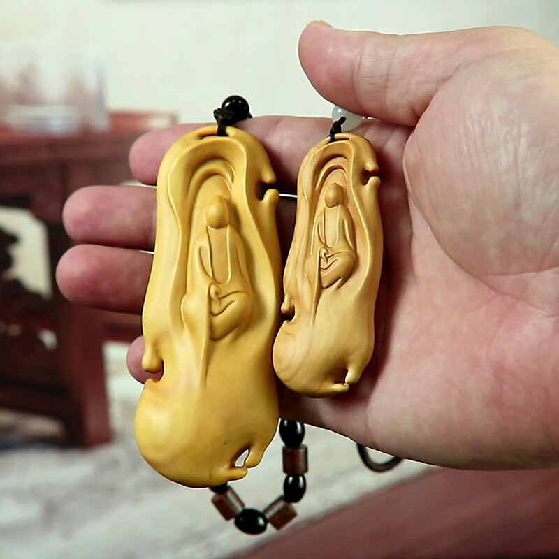 黄杨木雕刻创意实木文玩手把件工艺品挂件无相佛达摩男士吊坠 无相