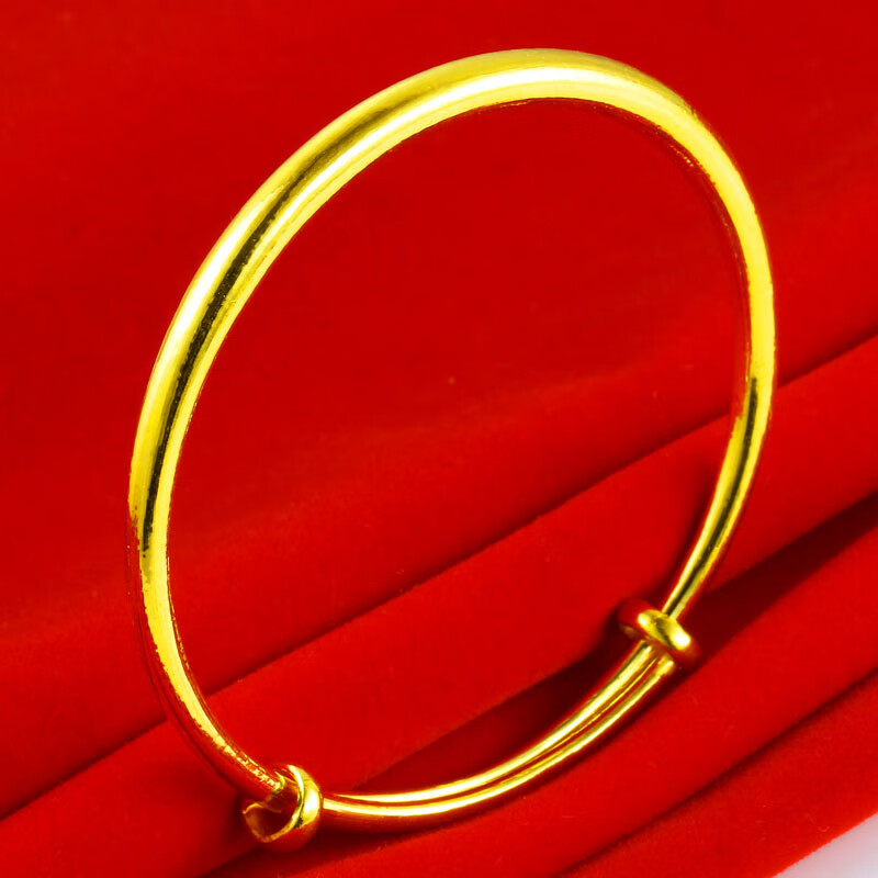 千影黄金手镯9999足金女款光面素圈真金镯子空心推拉可调节送妈妈按克