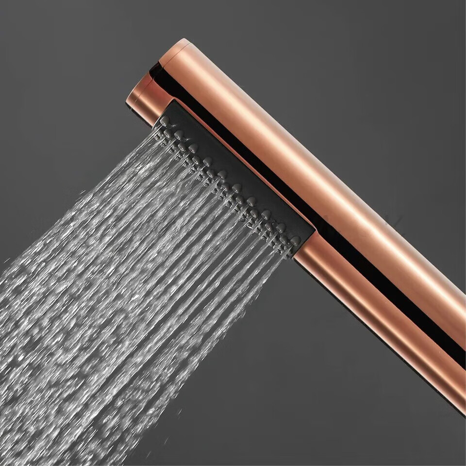 哩嗹啰嗹金色全铜圆形增压手持花洒喷头 玫瑰金