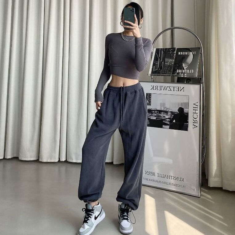 丘绚腿粗女生胯大宽松显瘦休闲裤抽绳灯笼裤女2023新款高腰抽绳宽松显