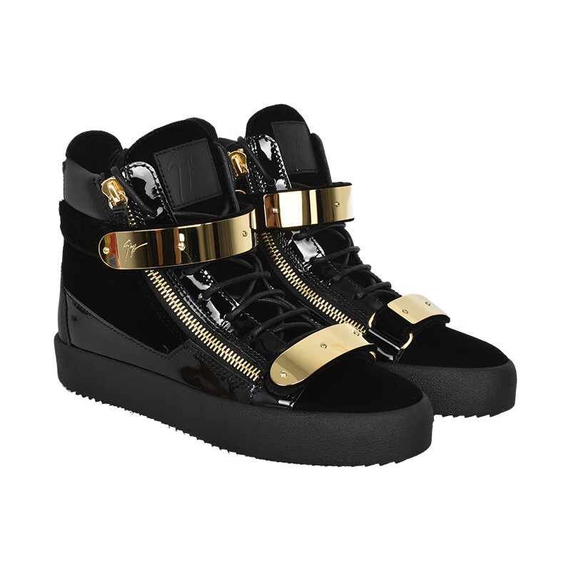 GIUSEPPE ZANOTTI/男士亮皮侧拉链中帮休闲鞋 黑色 41.5