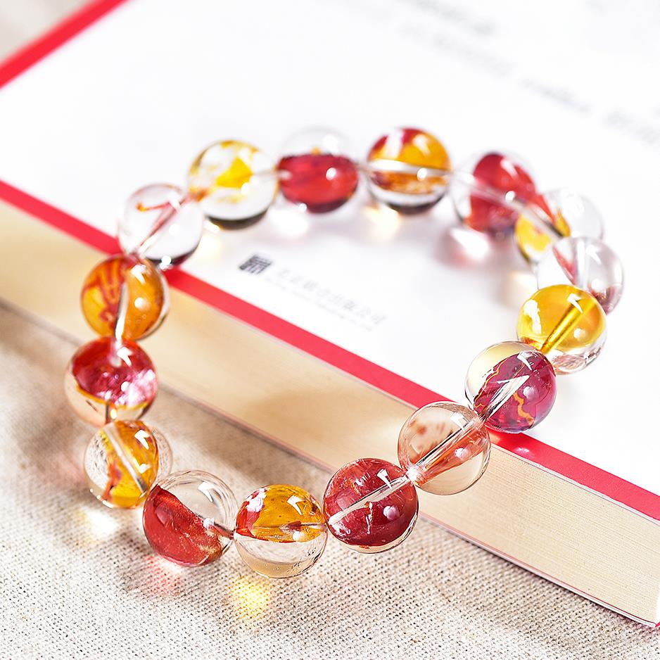 樱优收藏级天然火凤凰鸩羽幽灵手链牛血红玫瑰红锦鲤胶花手串情侣气质