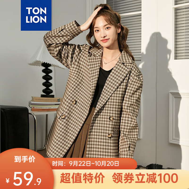 唐狮【YL2】女长袖格子西装外套 复古棕 M怎么看?