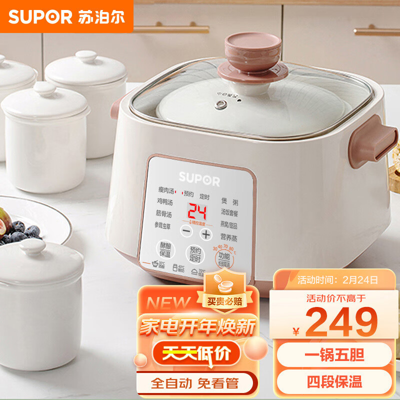 苏泊尔(SUPOR)电炖锅 电炖盅 隔水炖锅 燕窝炖盅 煲汤锅 炖汤锅 婴儿辅食锅 一锅五胆 DZ25YC828 2.5L
