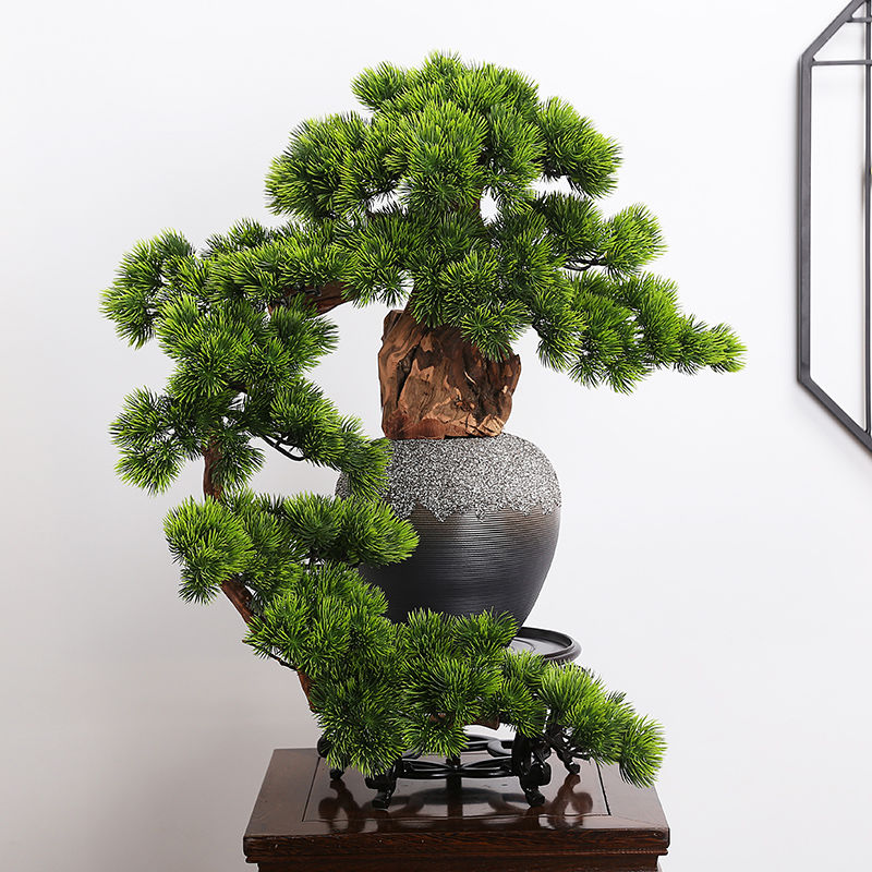 文手仿真绿植迎客松美人松枫叶盆景玄关景观装饰罗汉松室内假树摆件
