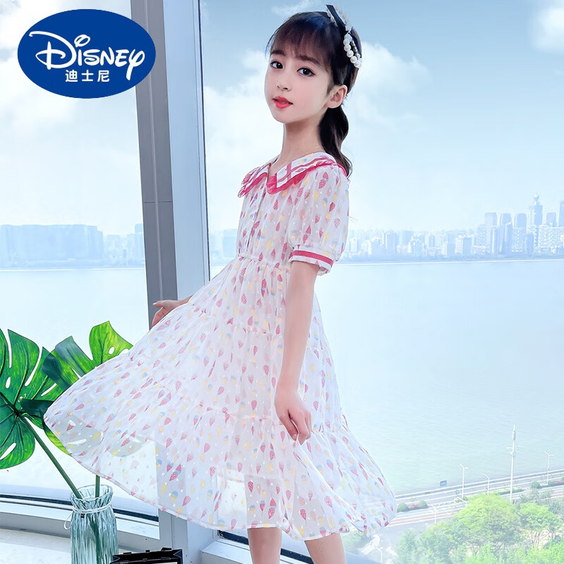 迪士尼(disney)网红女童夏装连衣裙洋气中童大童雪纺夏季儿童装公主