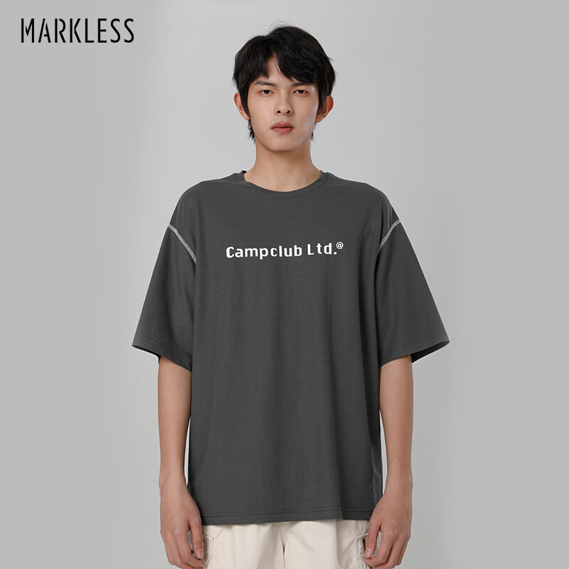 MARKLESS抗菌防蚊T恤男夏季宽松凉感短袖男士印花半袖上衣 TXB3641M 深灰色 2XL