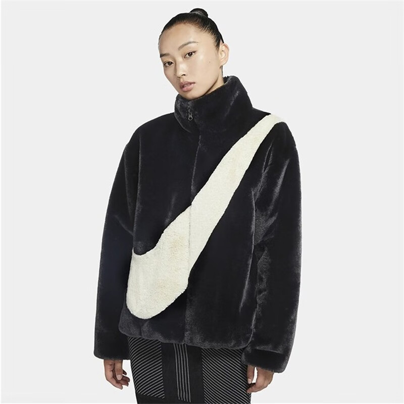 耐克(nike) 新款女装大勾羊羔绒毛双面穿防风保暖休闲外套 cu6559-010