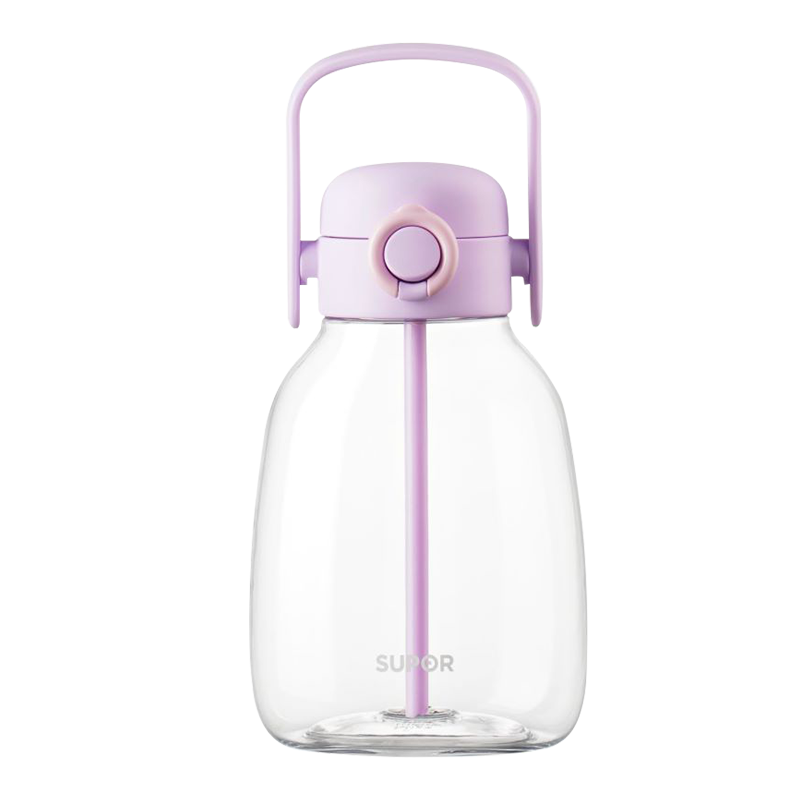 苏泊尔（SUPOR）塑料杯大容量吸管背带大肚杯tritan运动水壶男女士学生儿童便携杯 杨梅紫+背带
