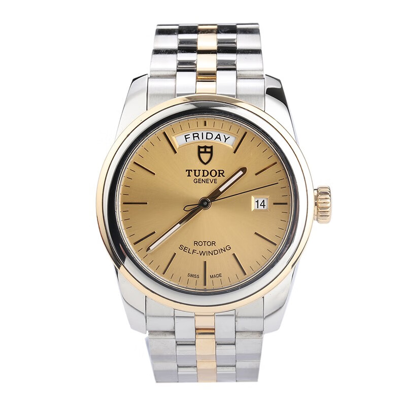 黄金/精钢带钻 自动机械 男士腕表 39表径 香槟金盘条刻56003-68063