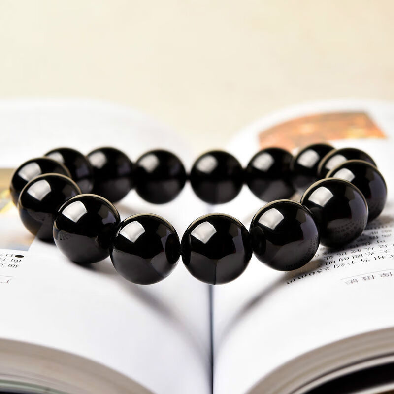 默奢 天然黑碧玺手链 男女8-14mm老矿黑碧玺 单圈暗碧玺黑水晶佛珠