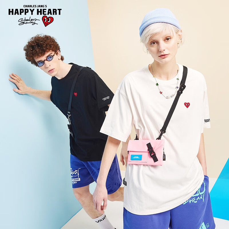 查尔斯桃心【吴磊同款】短袖t恤男款夏季爱心2025新款情侣刺绣纯棉多彩 本白 S