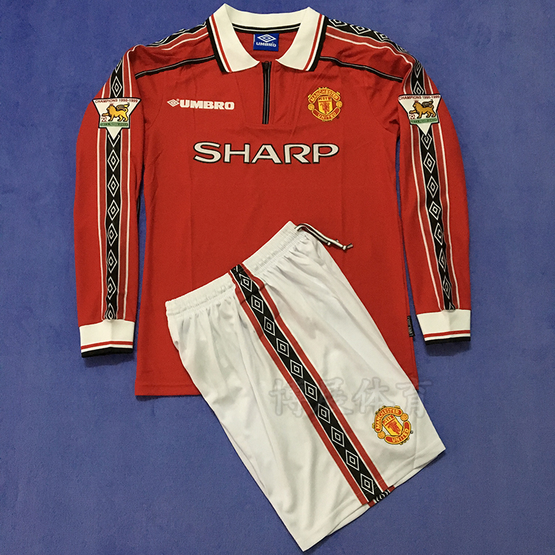 钓赛曼联98-99赛季复古球衣三冠王主场足球服7号贝克汉套装印号定制