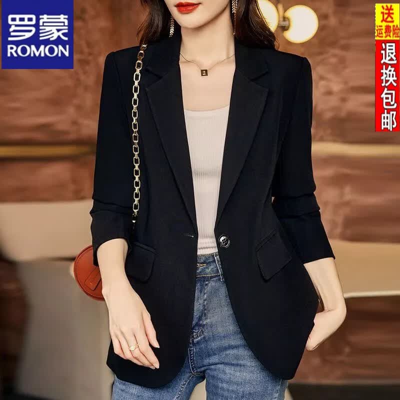 罗蒙（ROMON）西装外套女23春季设计感休闲宽松气质新款纯色后摆开叉小众西服 黑色 M【80-115】怎么看?