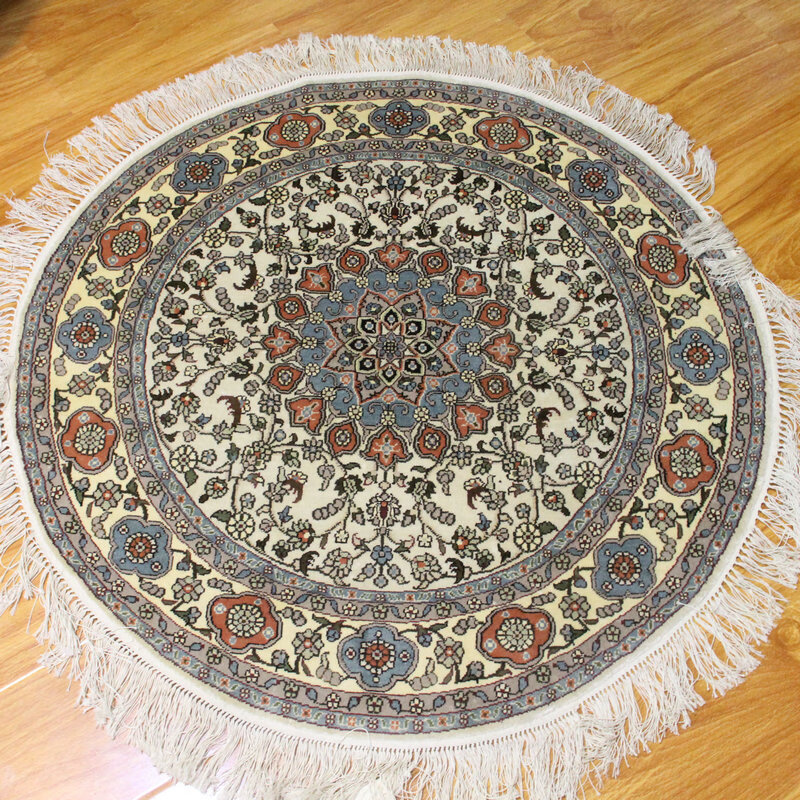 毯译出口伊朗小圆形艺术手工真丝地毯 90x90厘米