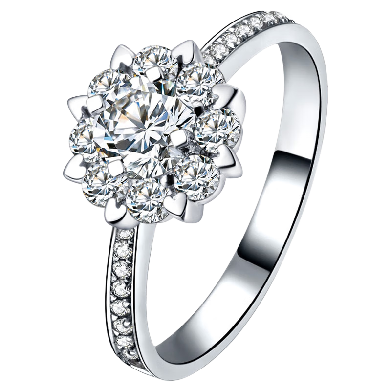 喜钻品牌-优质价值不凡的1.2克拉效果白18K金显钻群镶钻戒女戒女人花求婚订婚结婚钻石戒指女
