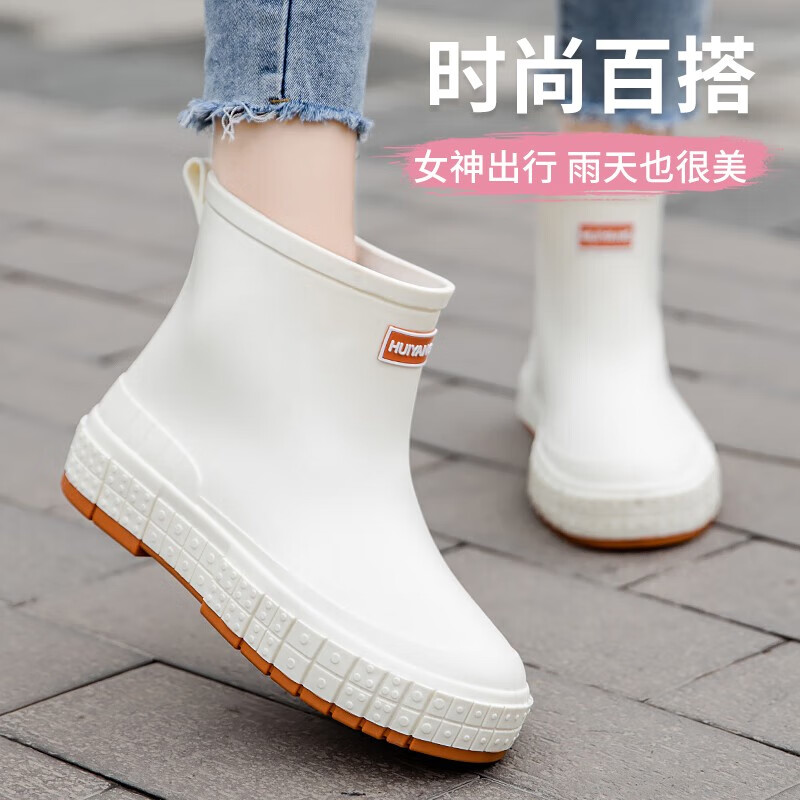 思梅时尚日系雨鞋女士外穿短筒雨靴户外工作防水防滑鞋胶鞋平底套头鞋