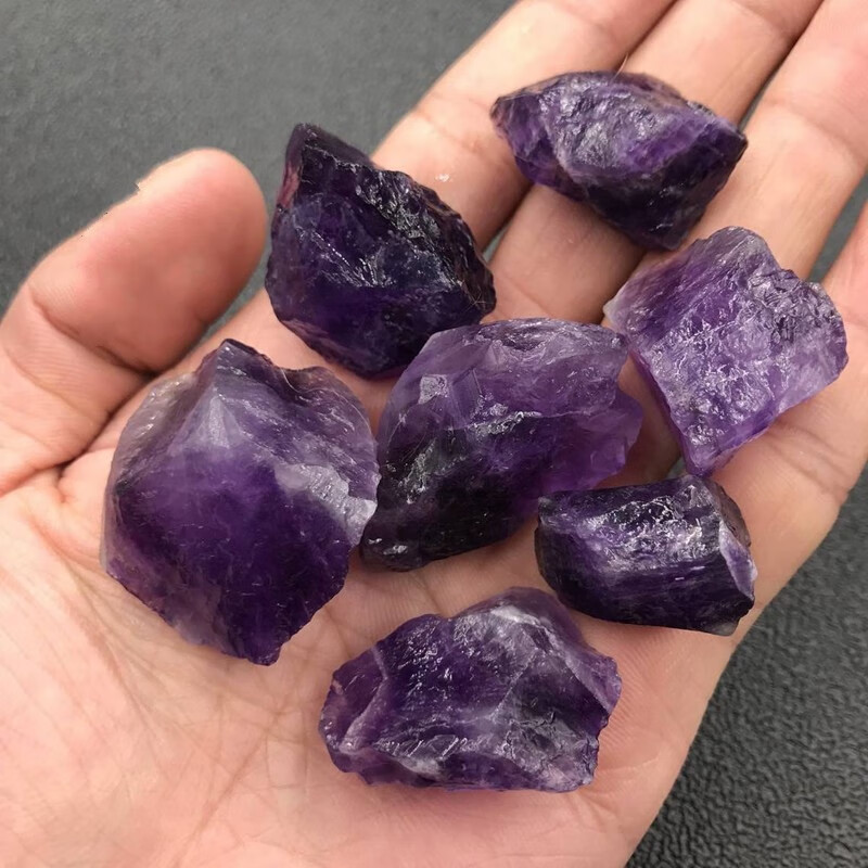 天然深色紫水晶原石裸石毛料紫水晶矿石标本造景石摆件 100克 3-4cm