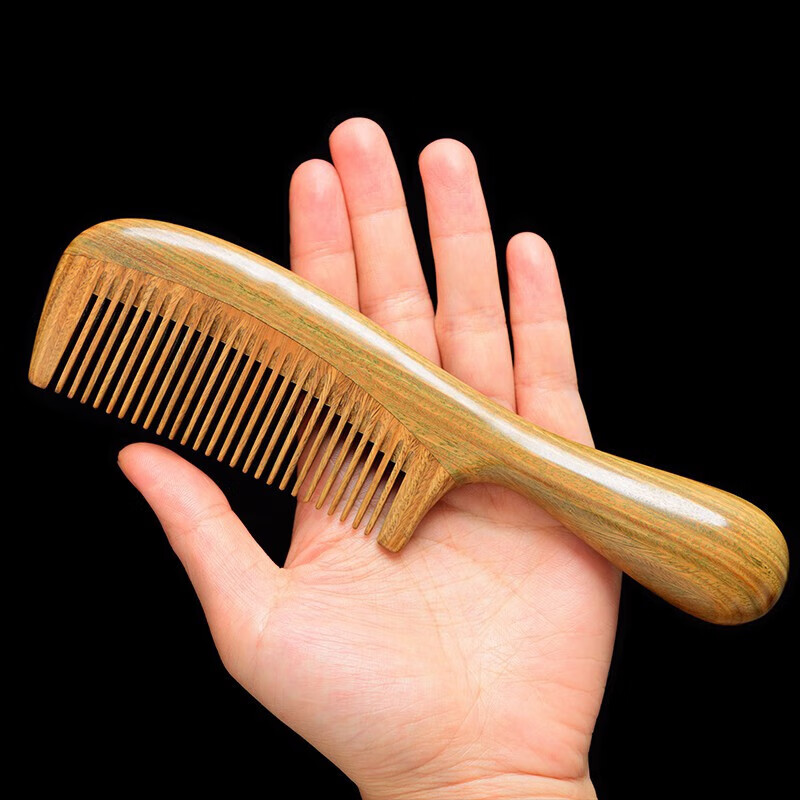 鲸谷屋绿檀圆柄木梳子榫卯结构耐摔粗细齿可选顺发卷发家用梳子 细齿
