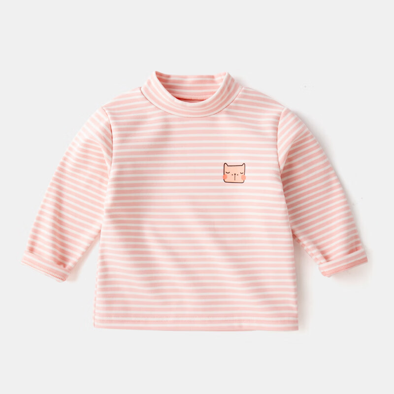 嘟嘟家【百搭条纹】宝宝打底衫冬装男童保暖洋气长袖T恤女童高领上衣潮 粉白色 90
