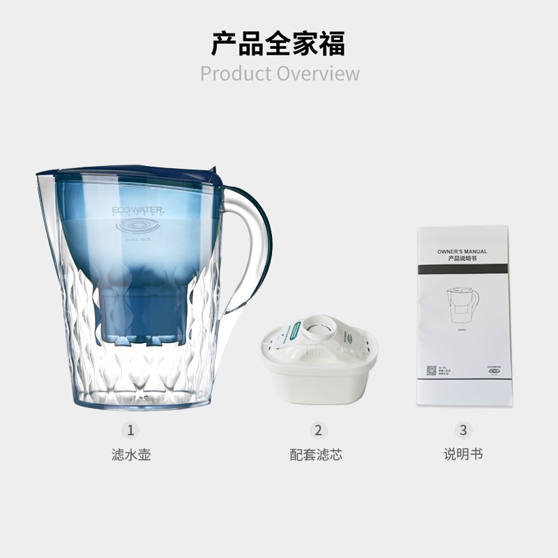 怡口净水（ECOWATER）家用滤水壶 EWA001  1壶1芯 3.5L