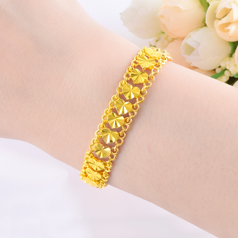 新款女士欧币镀金手链 越南沙金女仿金手饰 久不掉色首饰链子 桃心