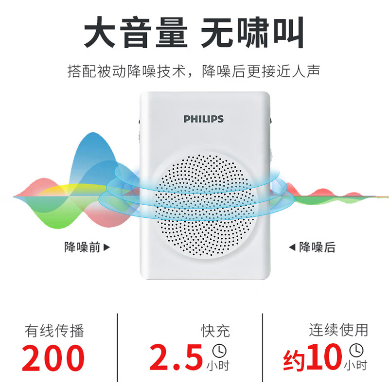 飞利浦(PHILIPS)SBM507小蜜蜂扩音器教师专用 蓝牙音箱麦克风大喇叭喊话器讲课大音量 白色 教师节礼物