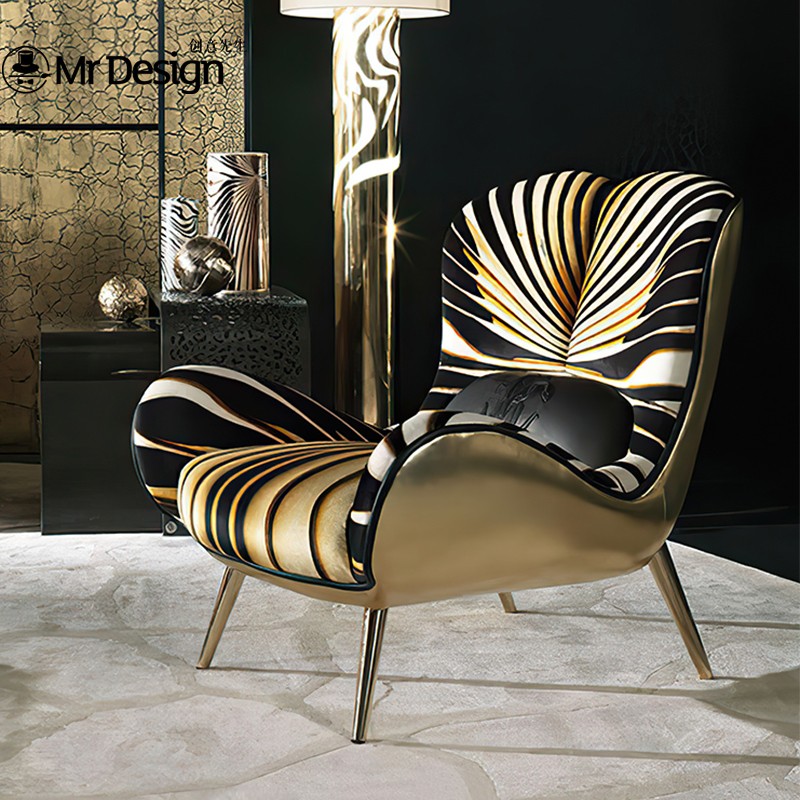 轻奢布艺单椅扶手椅高端休闲椅 意大利磨砂真皮/全皮 cavalli-沙发椅