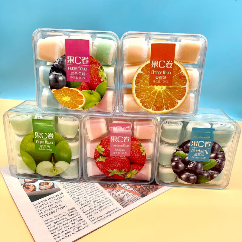 思华梦果c卷160g盒装水果味软糖怀旧零食网红休闲食品糖果果汁卷小