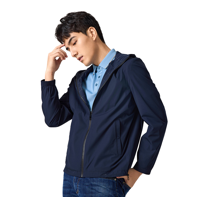 红豆【四面弹】轻薄夹克男26春季连帽休闲高弹力外套防晒服外套男 B5藏青 XL 180/96A