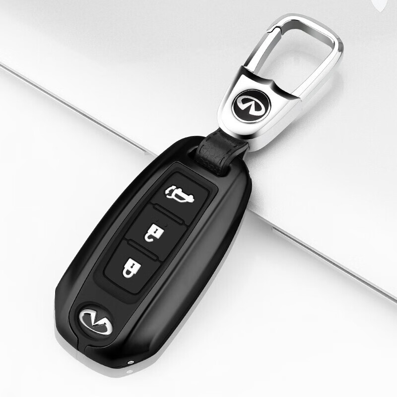 适用于2020新款英菲尼迪QX50钥匙壳QX60金属挂扣钥匙包保护套 智能3键 金属黑+挂扣
