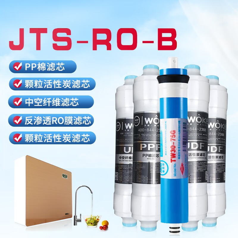 沃刻（WOKE)净水器 超薄版（JTS-RO-B)厂家滤芯 pp棉 中空纤维棉 颗粒活性炭*2