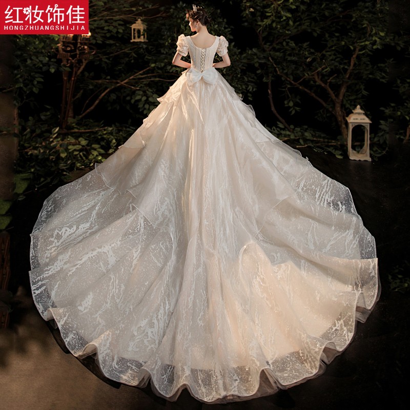 红妆饰佳婚纱礼服2023新款新娘星空 复古公主法式主婚纱 浅香槟拖尾 XS属于什么档次？