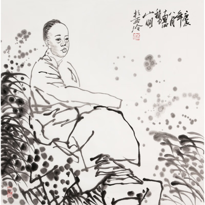 名家吴山明国画精品四尺斗方写意人物字画纯手绘名人古玩书画作品纯