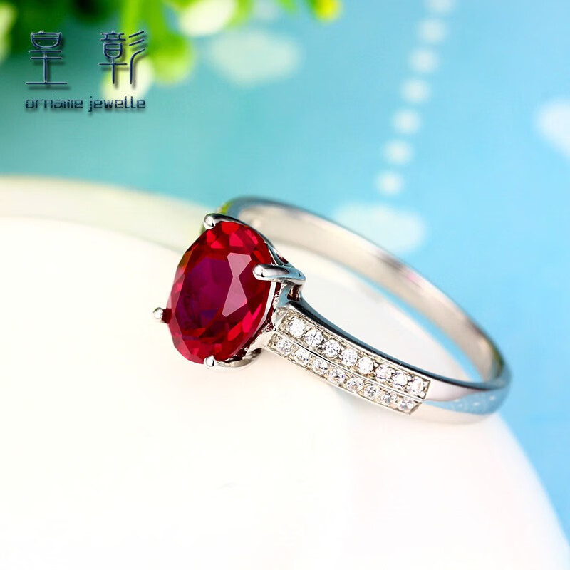 皇彰红宝石戒指925银镶嵌克拉彩色宝石红刚玉珠宝指环 13号