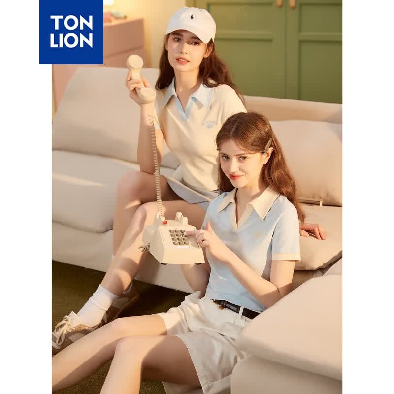 唐狮（TonLion）2023polo衫女式甜美减龄短袖学院风百搭 淡天蓝色 M 高性价比高么？
