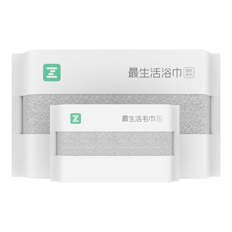 最生活新疆长绒棉毛浴巾组合2条装 A类洗脸面巾柔软成人洗澡大浴巾 灰色