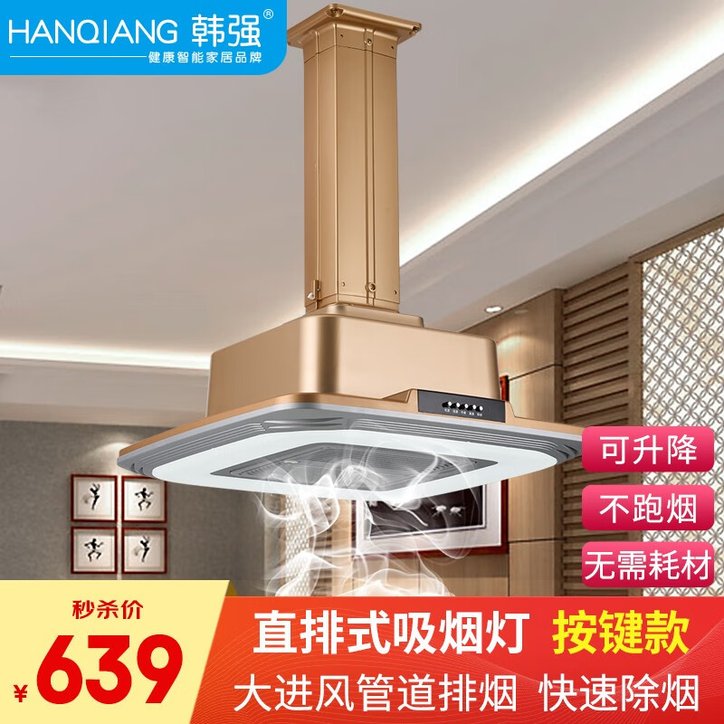 韩强 棋牌室吸烟净化器灯麻将灯升降吊灯外排式吸烟空气净化器灯 按钮款_香槟色-暗装（不包安装）怎么看?