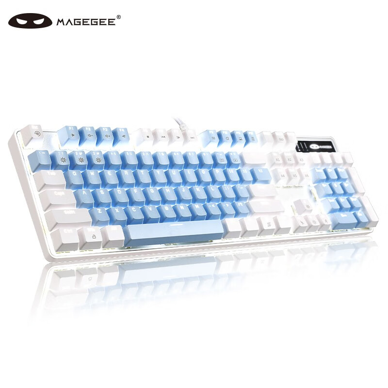 MageGee 机械风暴键盘 游戏机械键盘 电竞机械键盘 专用USB背光电脑有线办公吃鸡104键键盘 白蓝混搭 青轴