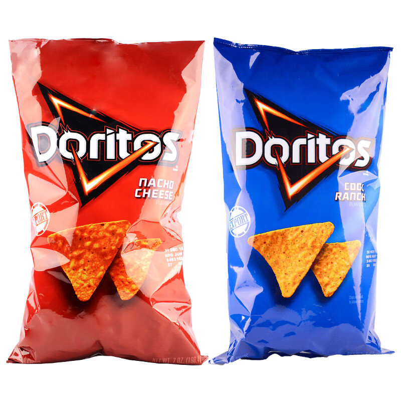 多力多滋（Doritos）玉米片奶酪+农场味198.4g*2袋 美国进口 薯片休闲零食百事食品