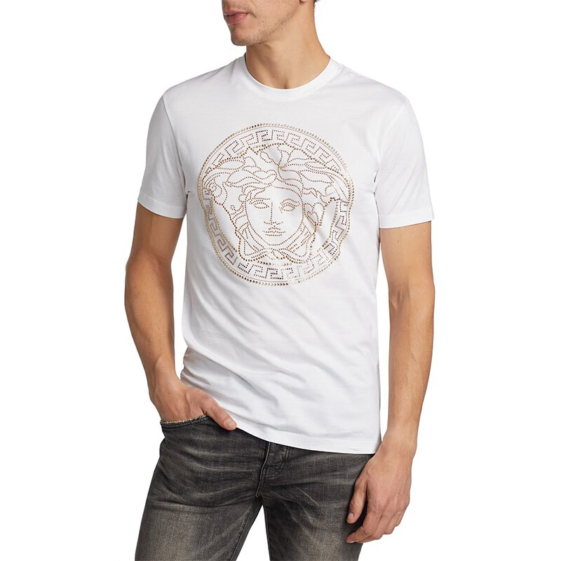 范思哲(versace)男装 男士棉质烫钻美杜莎头像短袖t恤衫 a77987 a20