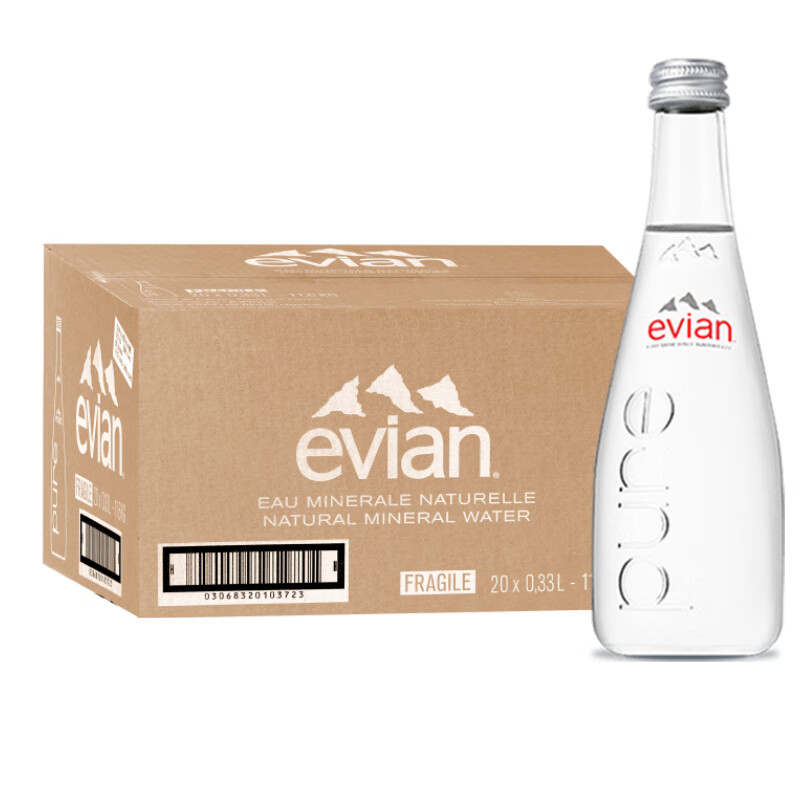 依云(evian) 依云evian法国进口矿泉水玻璃瓶装饮用水纯净矿泉水整箱