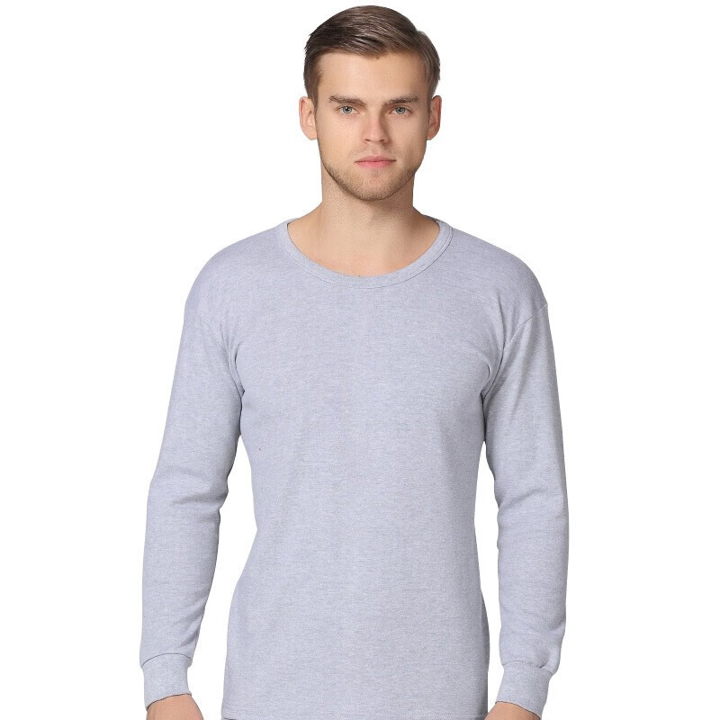 男士纯棉圆领秋衣单件上衣纯色中老年全棉保暖内衣老人棉毛衫打底衫