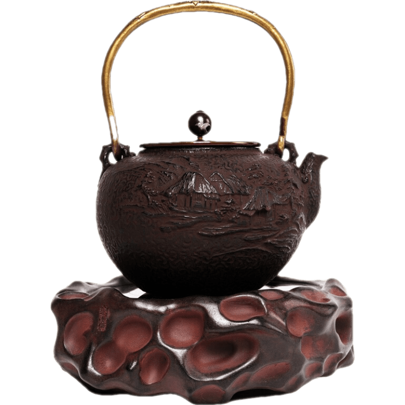 伊藤松秀 純手工進口工藝鑄鐵壺無涂層南部鐵壺套裝燒水壺茶壺煮茶器套裝 山家盛上+待云歸電陶爐